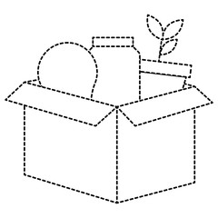 carton box with bulb and plant vector illustration design