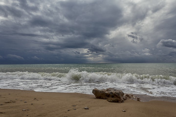 Sea scenery with waves and dramatic skies. Crimea