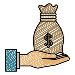 hand with money bag isolated icon vector illustration design