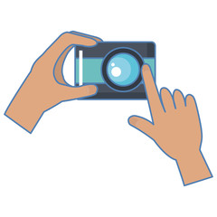 hands with photographic camera isolated icon vector illustration design