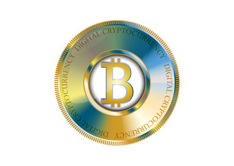 Golden bitcoin banner. Digital Cryptocurrency. Vector.