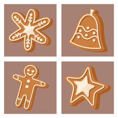 Cookie traditional christmas food cards desserts holiday decoration xmas sweet celebration meal vector illustration.