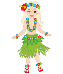 Vector Beautiful Young Girl in Traditional Hawaiian Costume Dancing Hula