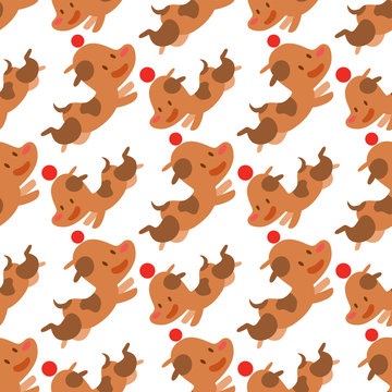 Vector illustration cute dogs characters seamless pattern purebred puppy comic smile happy mammal breed
