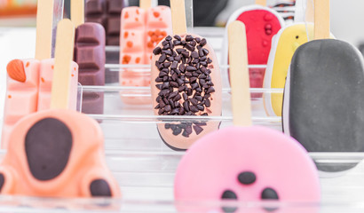 Colorful ice cream eskimo bars at a street food market
