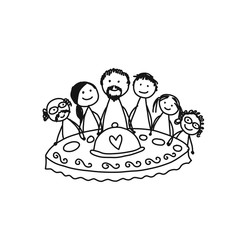 Family together have a dinner. Sketch for your design
