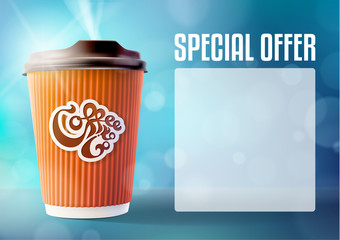 Coffee Banner Concept Blue Background. Vector EPS10