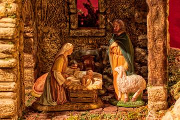 Christmas creche with Saint Joseph and Blessed Virgin Mary
