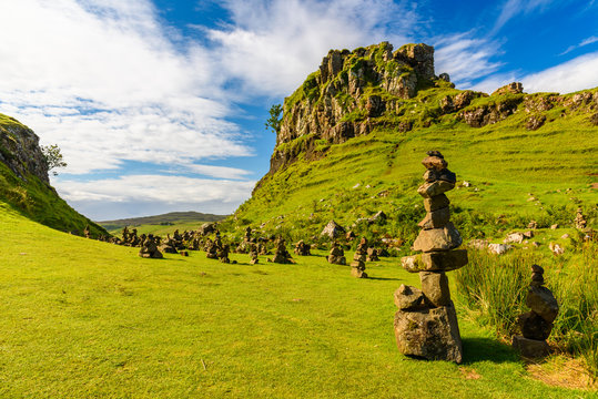 Small stones at the Mystic Fairy Glen in the Isle of Skye, Scotland