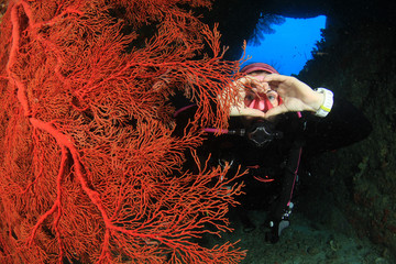 Young woman scuba diving