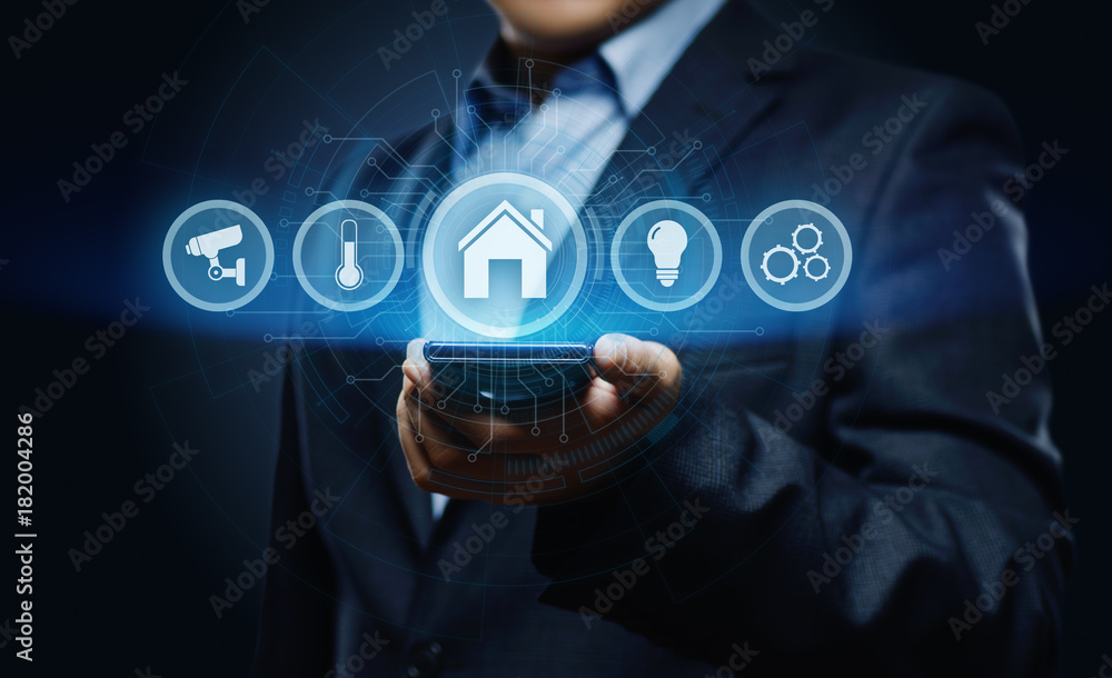 Poster smart home automation control system. innovation technology internet network concept