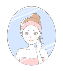 鏡に映る女性　皺