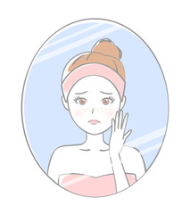 鏡に映る女性　そばかす