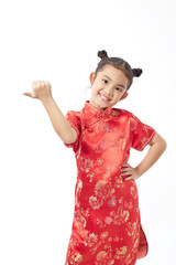 Cute girl wearing red Chinese suit