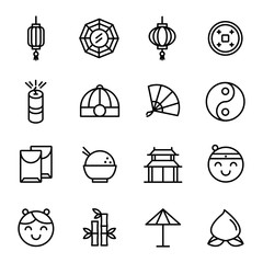 Chinese New Year. Thin outline flat design icons.