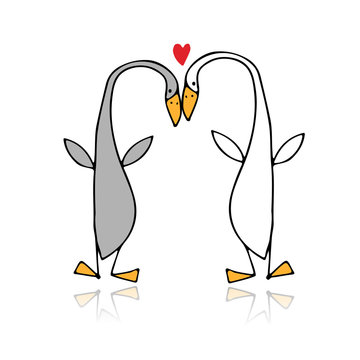Funny goose couple, sketch for your design