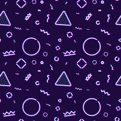Neon seamless pattern with memphis and 80s style