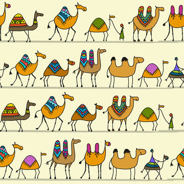 Camels caravan, seamless pattern for your design