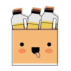 kawaii paper bag with drinks orange juice bottles in watercolor silhouette