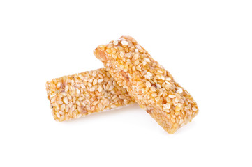 stack of sweetened white sesame stick on white background