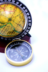 compass and ball world map isolated
