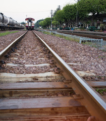 Fototapeta na wymiar The railroad tracks are steel railways and trains are used as tr
