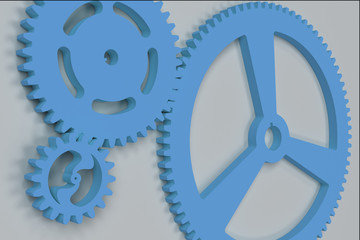 Set of blue gears and cogs on white background