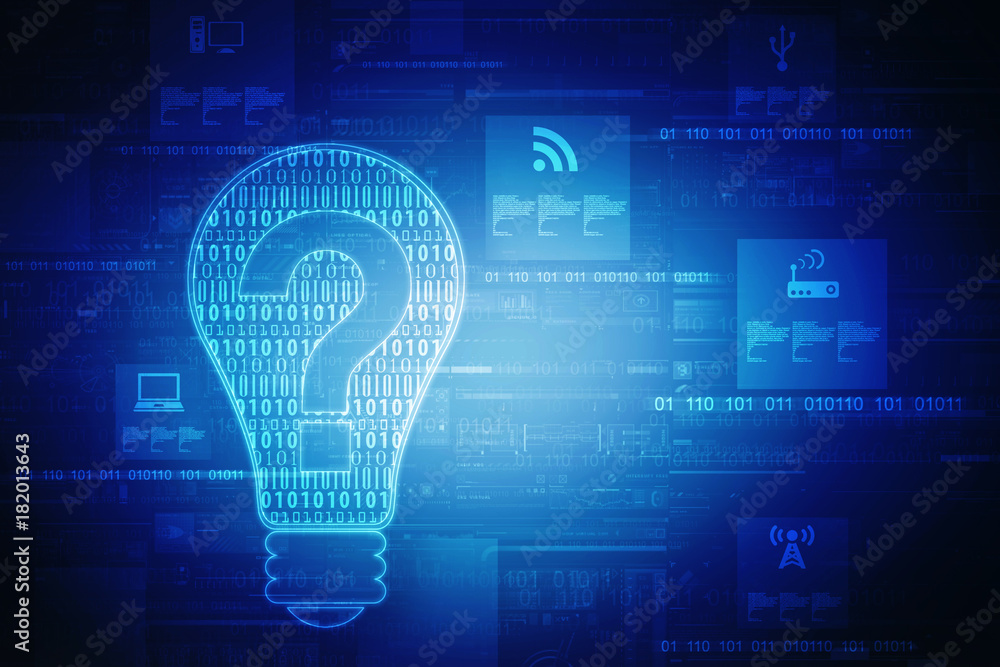 Poster 2d rendering business concept, question mark with light bulb