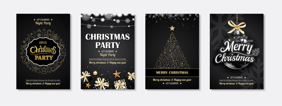 Merry christmas greeting card and party invitations on black background. Vector illustration element for happy new year design.