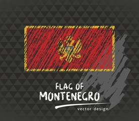 Montenegro flag, vector sketch hand drawn illustration on dark grunge backgroud