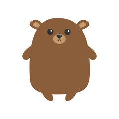 Grizzly brown bear. Cute cartoon funny kawaii character. Forest baby animal collection. White background. Isolated. Flat design.
