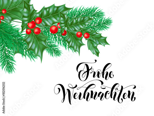 &quot;Frohe Weihnachten German Merry Christmas holiday hand drawn