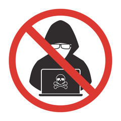Stop hacker forbidden signal icon on white background. Vector illustration cybercrime technology data privacy and security concept.