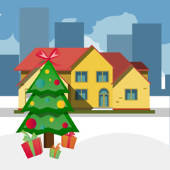 Naklejka premium Christmas trees outdoors at snowy day