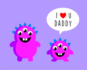 cute monster father's day greeting card vector