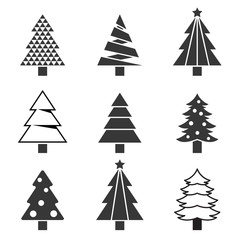 Pine tree vector set, silhouette icon