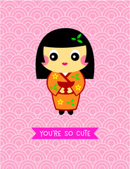 cute kokeshi girl vector