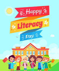 Happy Literacy Day Ribbon Vector Illustration