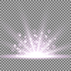Rays of light with sparks, purple color