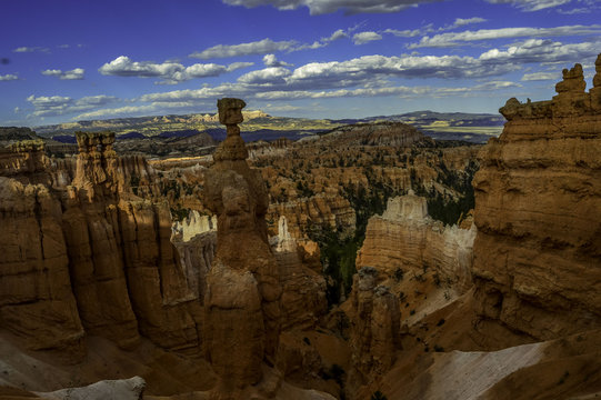 Bryce Canyon with sunny image erosion, natural art and beautiful roads