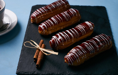 French eclairs with chocolate