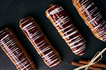 French eclairs with chocolate
