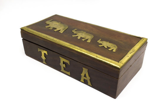 Wooden asian tea box isolated on white
