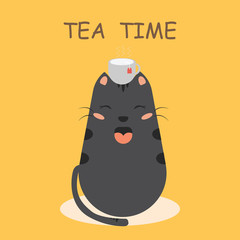 cute cat vector. tea time
