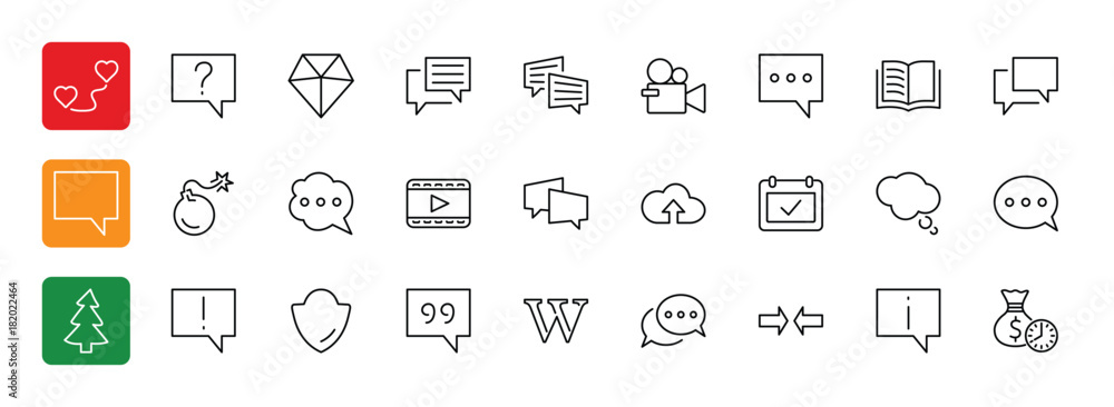 Poster set of speech bubble chat vector lines of icons. editable move.