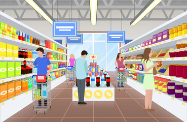 People at the Supermarket on Vector Illustration