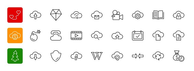 Set of cloud vector line icon. It contains symbols to upload, do