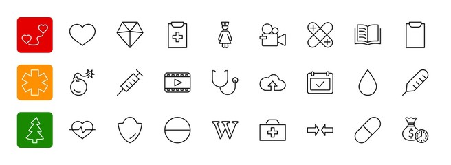 Set of medicine vector line icons. It contains the first aid kit