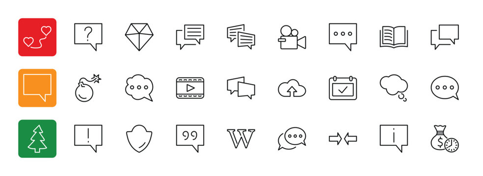 Set of speech bubble chat vector lines of icons. Editable move. 