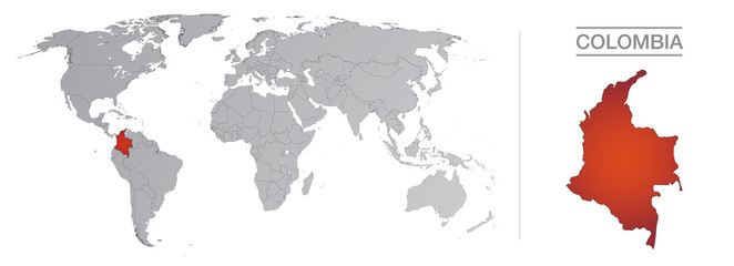 Colombia in the world, with borders and all the countries of the world separated 